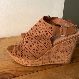 AMERICAN RAG- Tan Laser Cut Wedge High Heel- Size 10 NWT